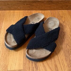 Papillio Birkenstock Shearling Sandals Black EU 39 Ladies 8-8.5 Narrow